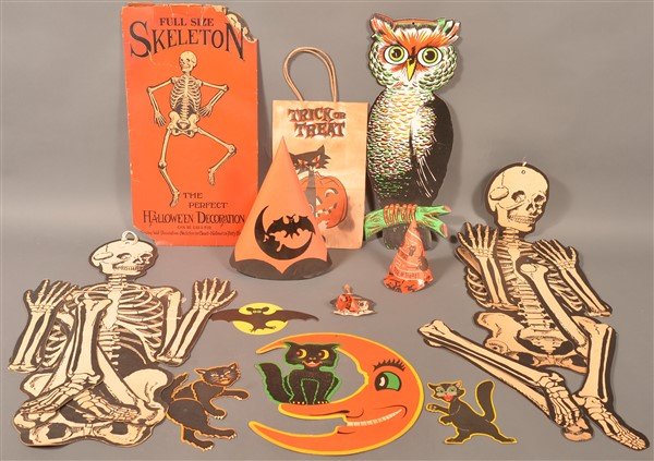 Group of Lithograph Cardboard Halloween Decorations. (1 of 1)