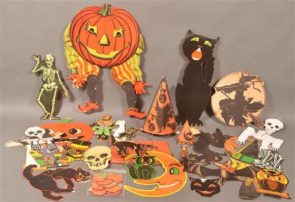 Group of Lithograph Cardboard Halloween Decorations. (1 of 1)