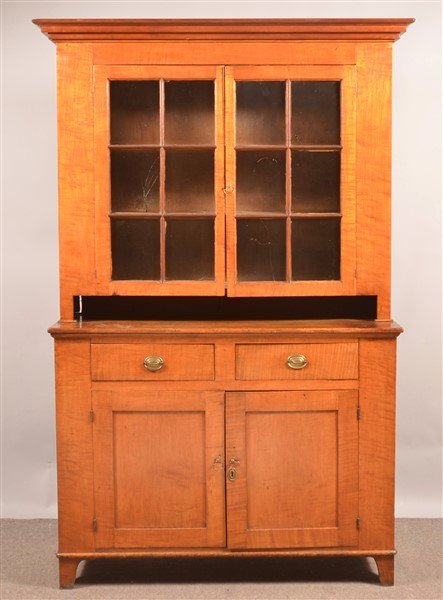 PA Federal Tiger Maple 2 Part Dutch Cupboard. (1 of 2)