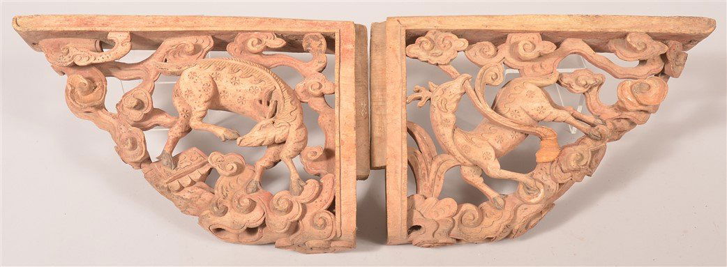 Pair of Carved Deer Form Architectural Elements. (1 of 2)