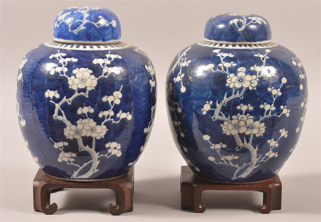 Pair of Blue & White Oriental Porcelain Cov. Jars. (1 of 4)