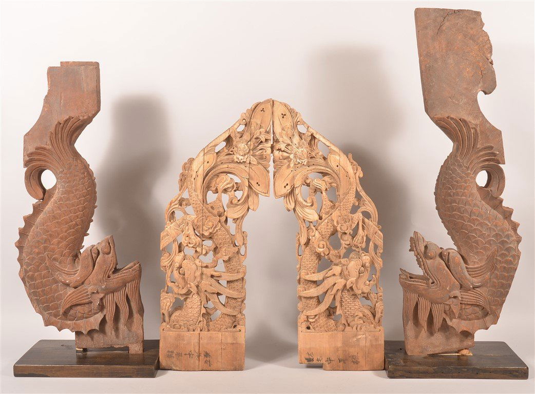 4 Dragon Carved Wood Architectural Elements. (1 of 4)