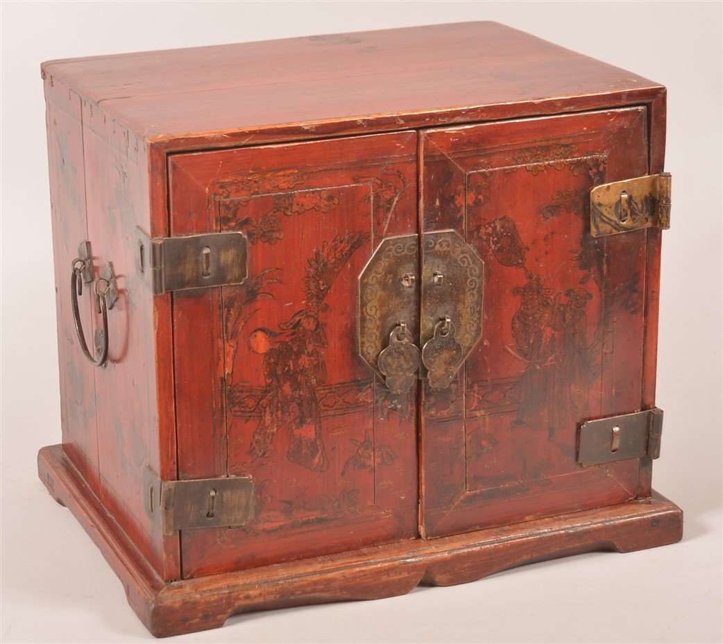 19th Cent. Chinese Red Lacquered Jewelry Box. (1 of 4)