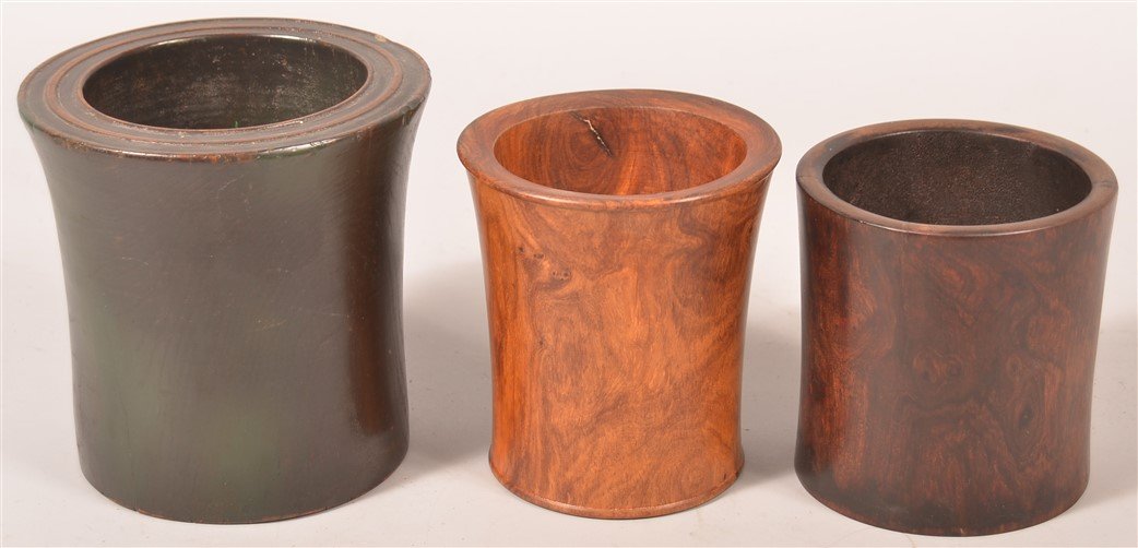 Three Various Chinese Hardwood Brush Pots. (1 of 3)