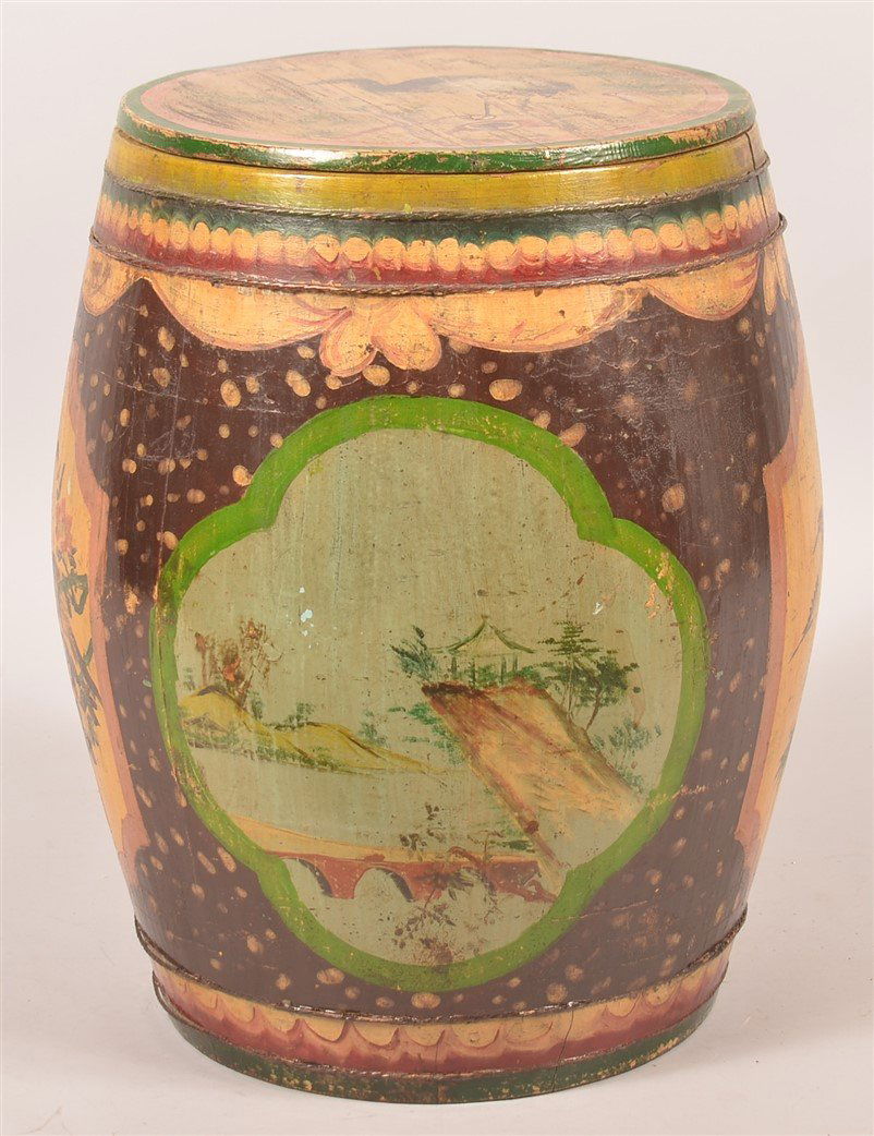 Chinese Paint Decorated Wood Tea Canister. (1 of 4)