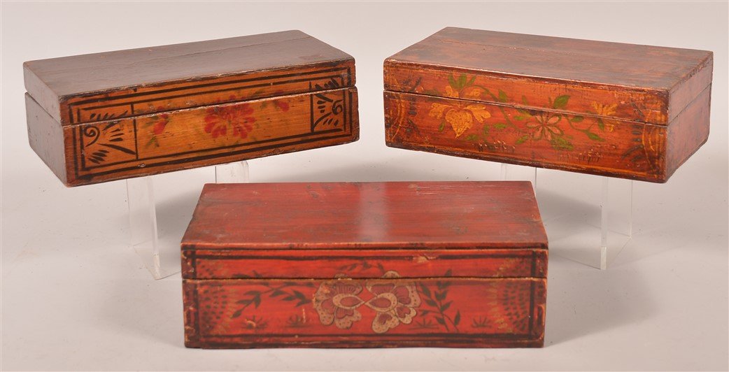 3 Chinese Paint Decorated Wood Sewing Boxes. (1 of 1)