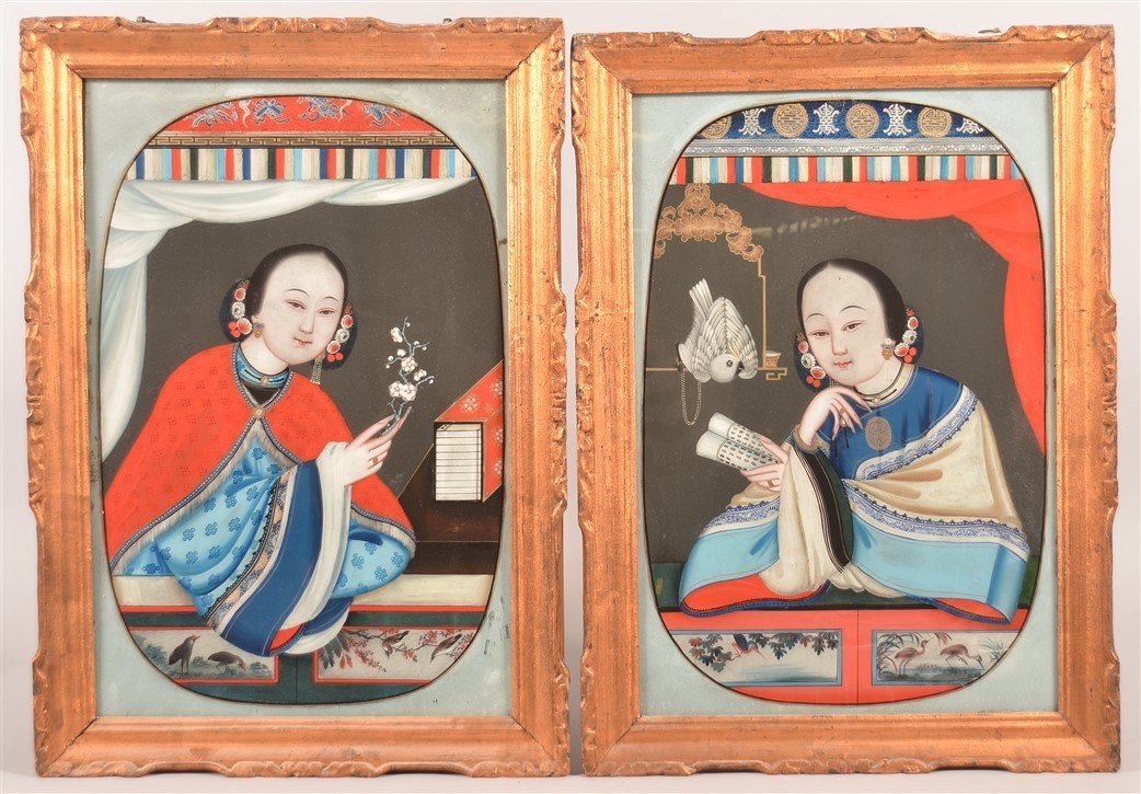 Pair of Chinese Reverse Paintings on Glass. (1 of 1)