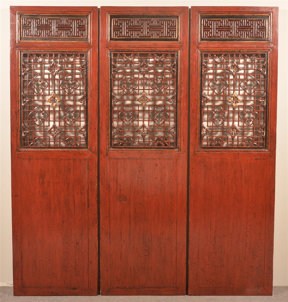 Set of Six Vintage Chinese Red Lacquered Doors. (1 of 4)