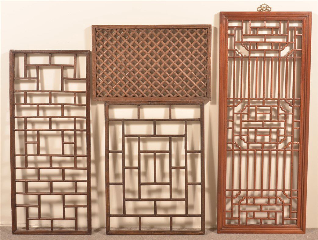 4 Antique Chinese Mixed Wood Lattice Windows. (1 of 2)