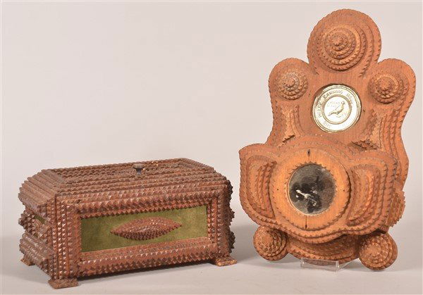 Tramp Art Trinket Box and Wall Pocket. (1 of 4)