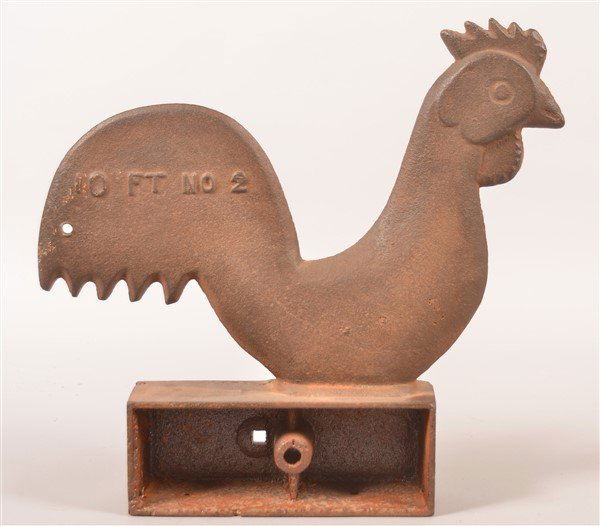 Antique Cast Iron Rooster Windmill Weight. (1 of 3)