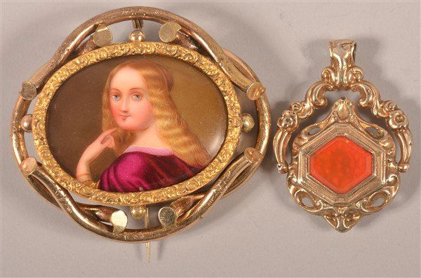 Victorian Gold Filled Brooch Pin and Fob Pendant. (1 of 2)