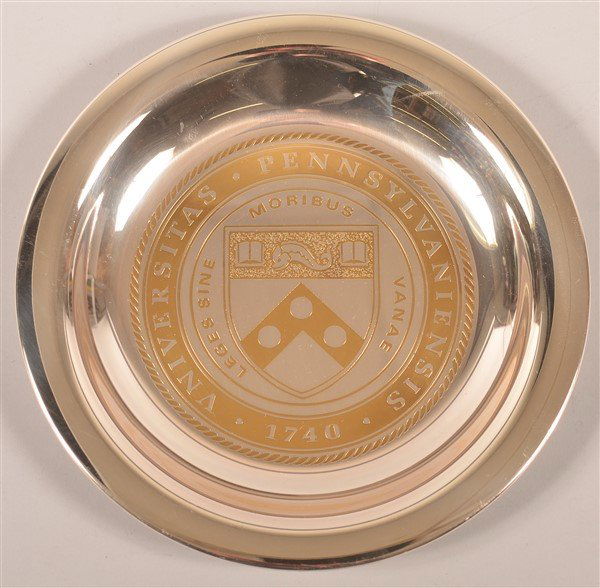 University Pennsylvania Sterling Silver Plate.: University Pennsylvania Sterling Silver Plate. Signed on back "University Pennsylvania Plate, Issued by the General Alumni Society, Solid Sterling Silver Inlaid with 24kt Gold, Limited Edition, 1972".