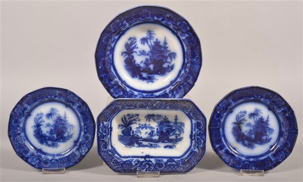 4 Various Pieces of "Chen-Si" Pattern Flow Blue China. (1 of 2)
