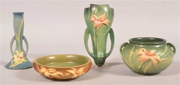 Four Pieces of  Zephyr Lily Roseville Art Pottery. (1 of 3)