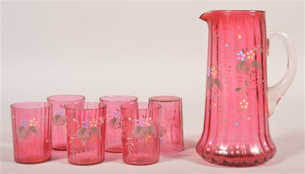 Cranberry Art Glass 7 Piece Water Set. (1 of 1)