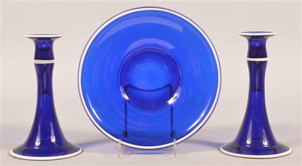 Vintage Cobalt Blue Glass Console Set. (1 of 2)