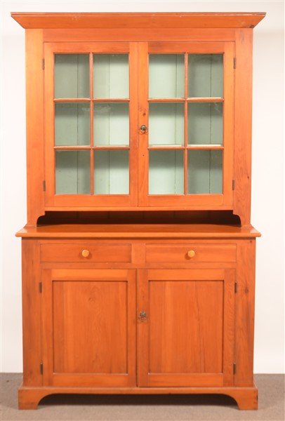 PA Federal Softwood Two Part Dutch Cupboard.: Pennsylvania Federal Softwood Two Part Dutch Cupboard. 84-1/2"h. x 54"w. x 20-1/2"w.Condition: Good with wear, refinished.