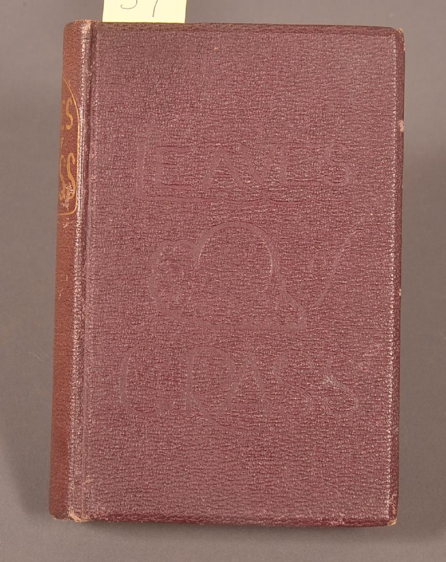 Walt Whitman's Leaves of Grass ca 1880: Whitman. Leaves of Grass. Boston: Thayer and Eldridge, 1860 (but believed to have been printed by R. Worthington, who bought the plates to the third edition in 1879). 8vo. Purple pebbled cloth, bevele