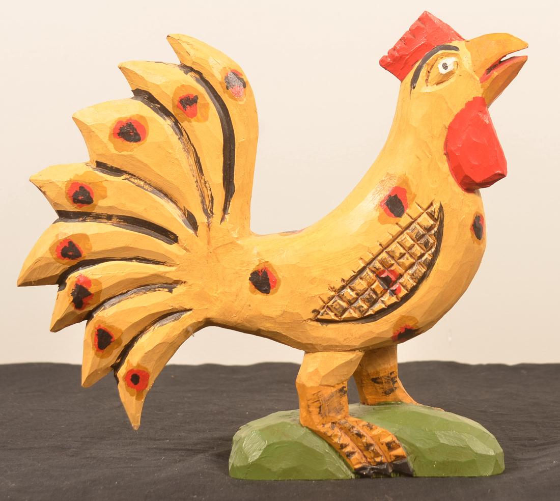 D & D Strawser 1997 Folk Art Rooster Carving. (1 of 3)