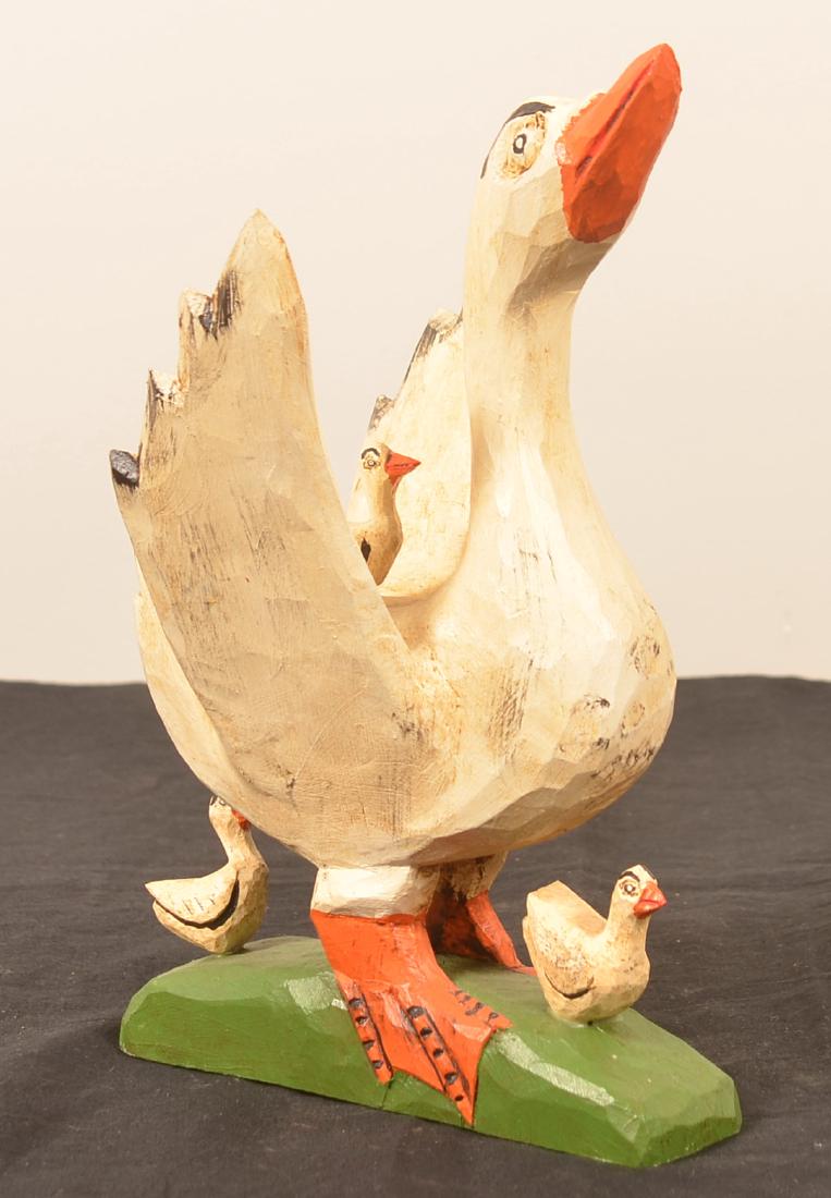 Strawser Folk Art Goose with Goslings Carving. (1 of 4)