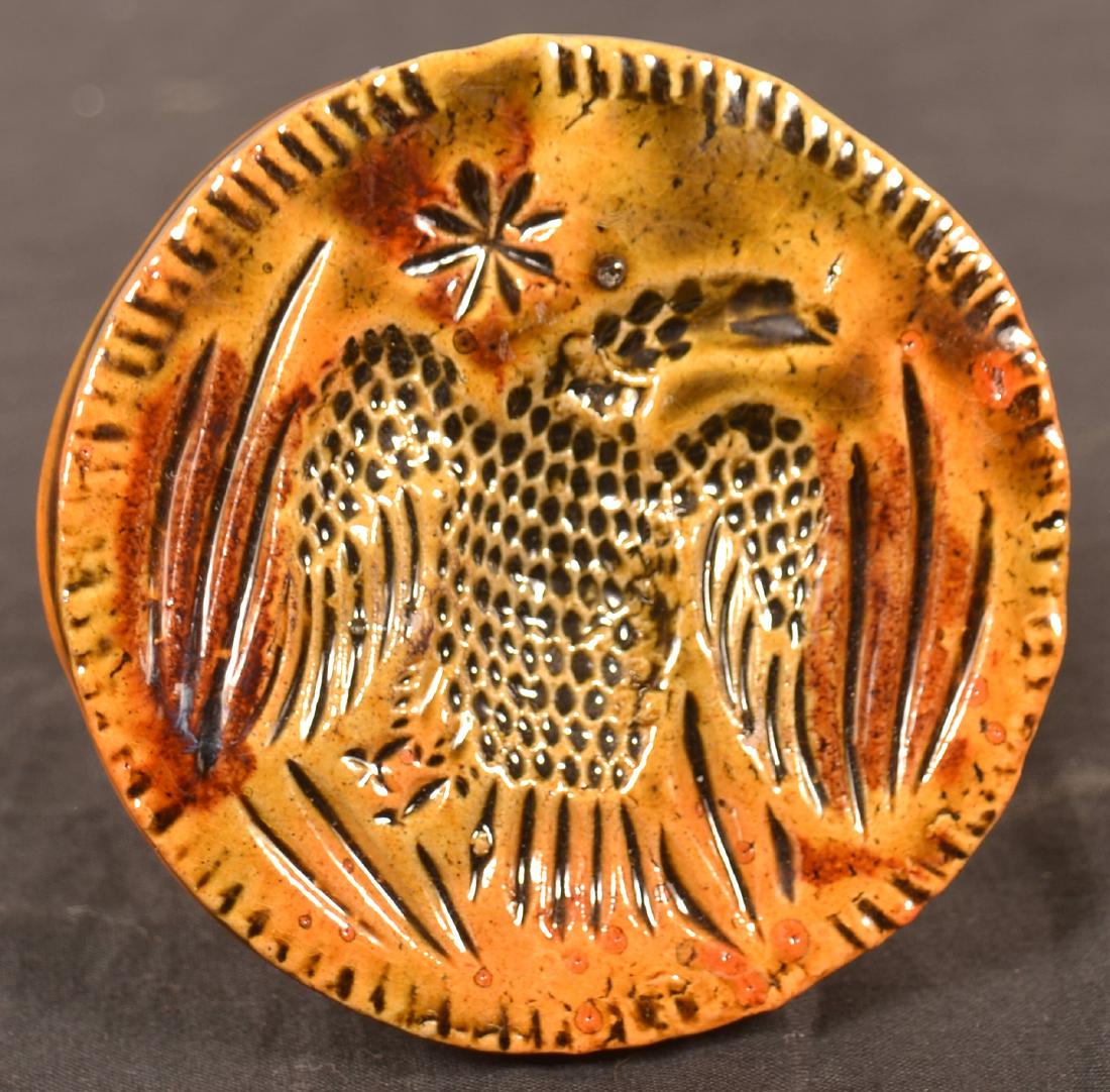 Glazed Redware Spread-wing Eagle Butter Print. (1 of 2)