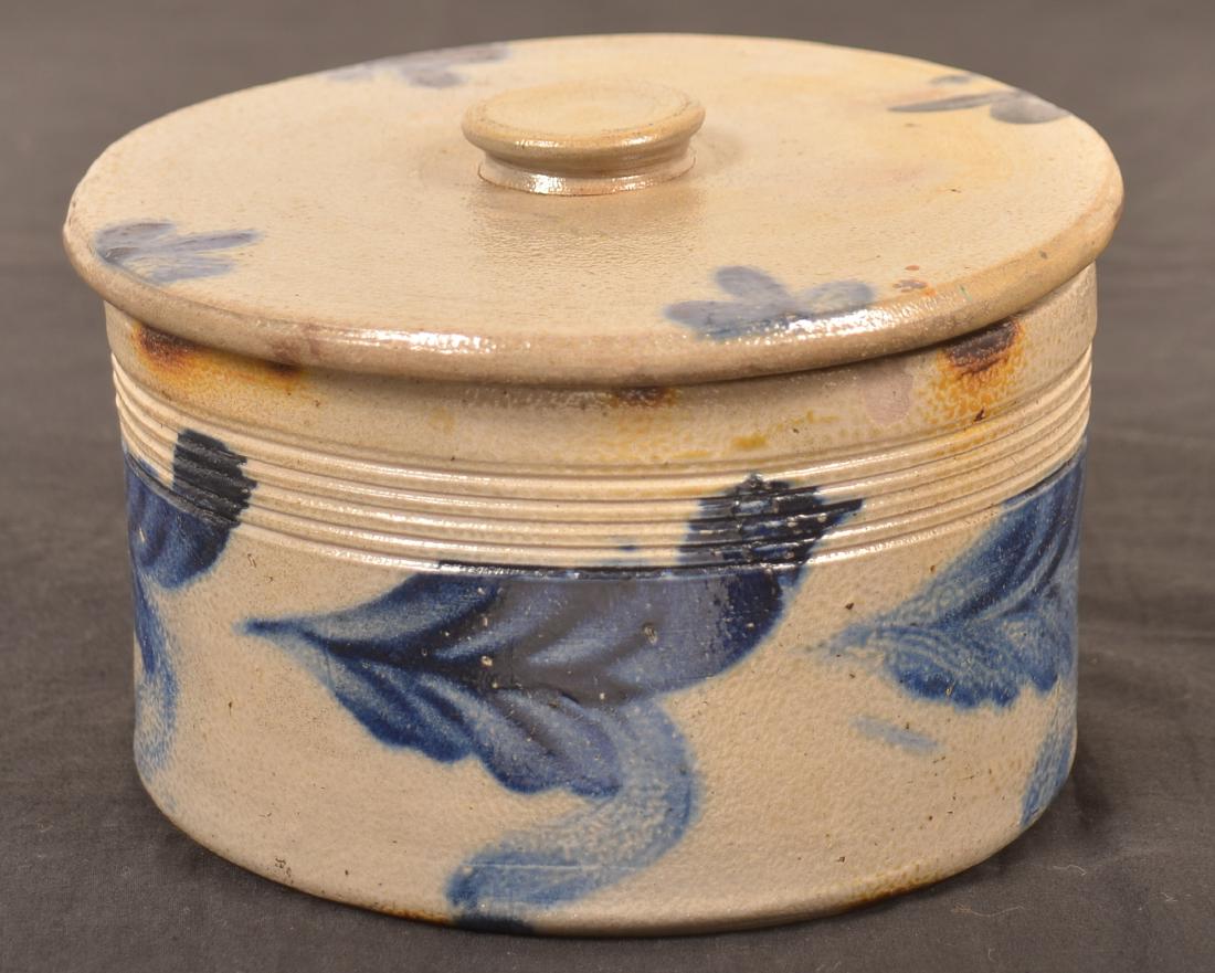 Unsigned Stoneware Covered Butter Crock. (1 of 3)