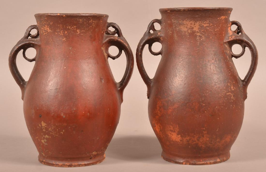 Pair of PA Redware Jars Attributed To D. Ack. (1 of 3)