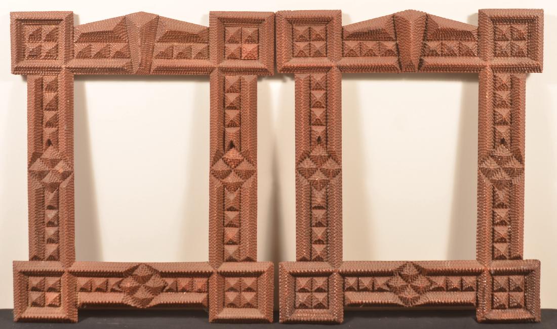 Pair of Tramp Art Picture Frames with Red Paint. (1 of 3)