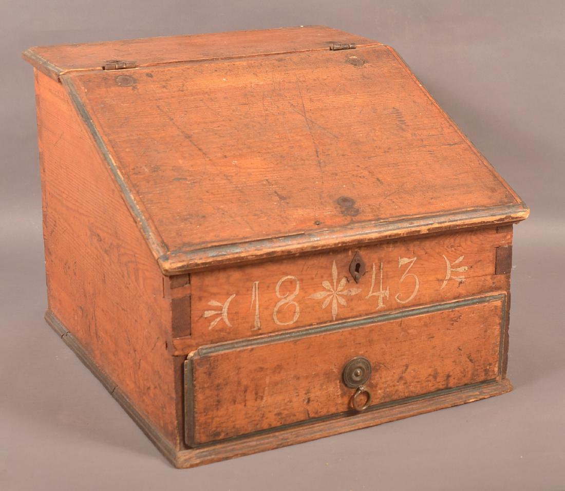 Softwood Paint Dec. Table Top Desk Dated 1843. (1 of 5)