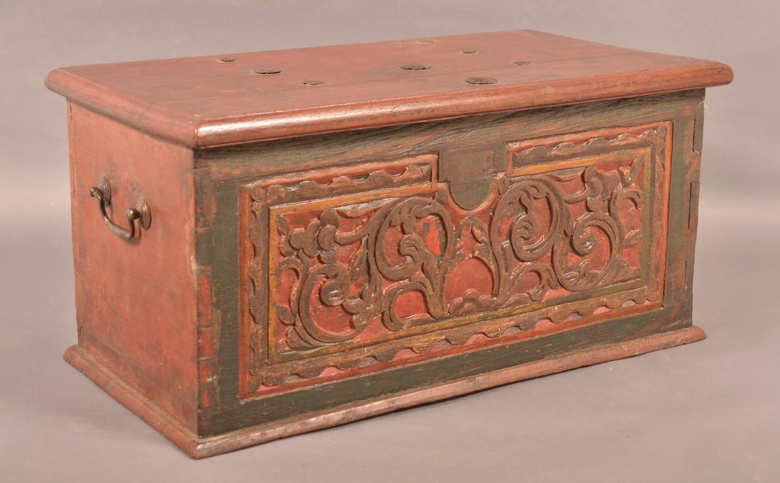 Carved & Painted Miniature Blanket Chest. (1 of 5)