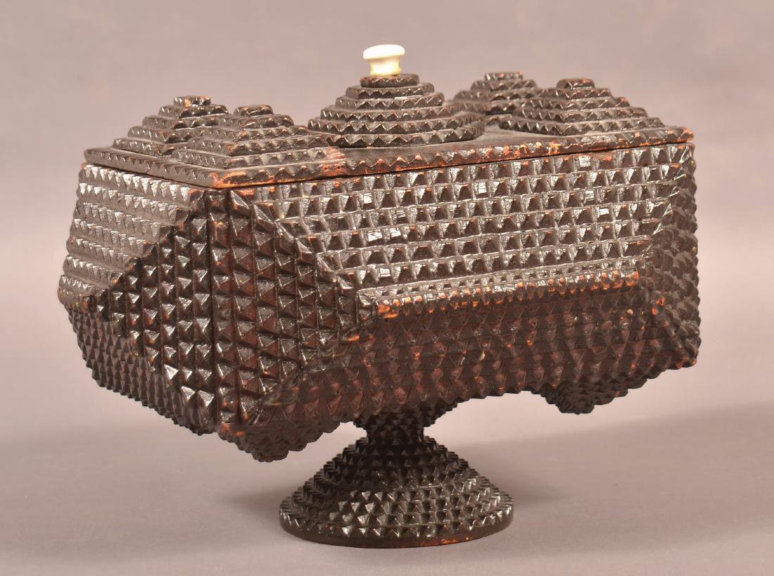 19th Century Tramp Art Covered Pedestal Box. (1 of 3)