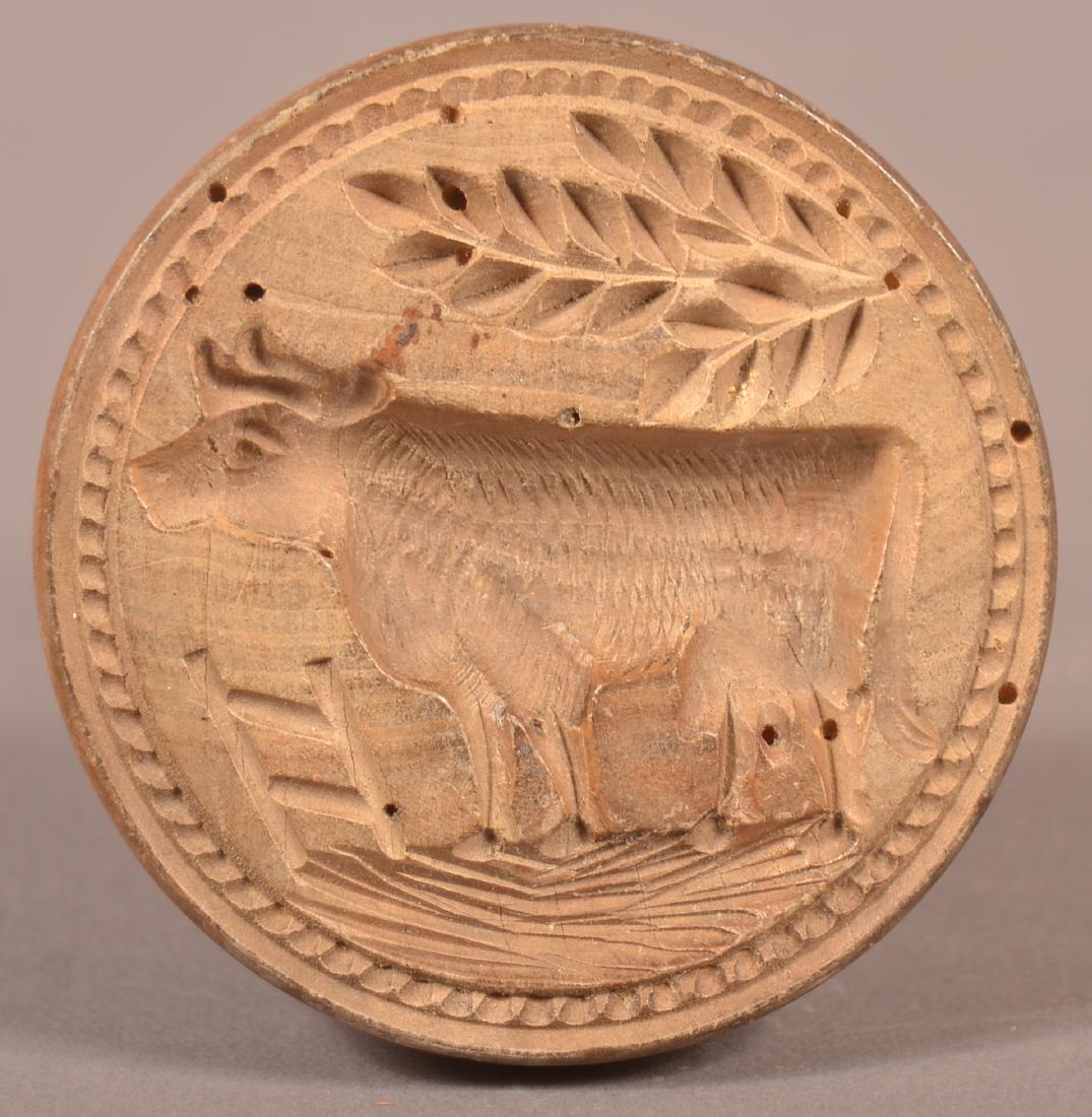 19th Century Carved Maple Cow Butter Print. (1 of 2)