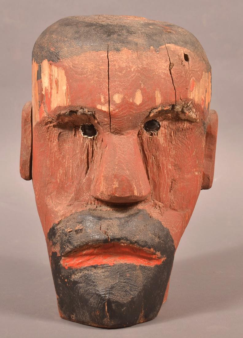 Folk Art Carved & Painted Wood Head of a Man. (1 of 4)