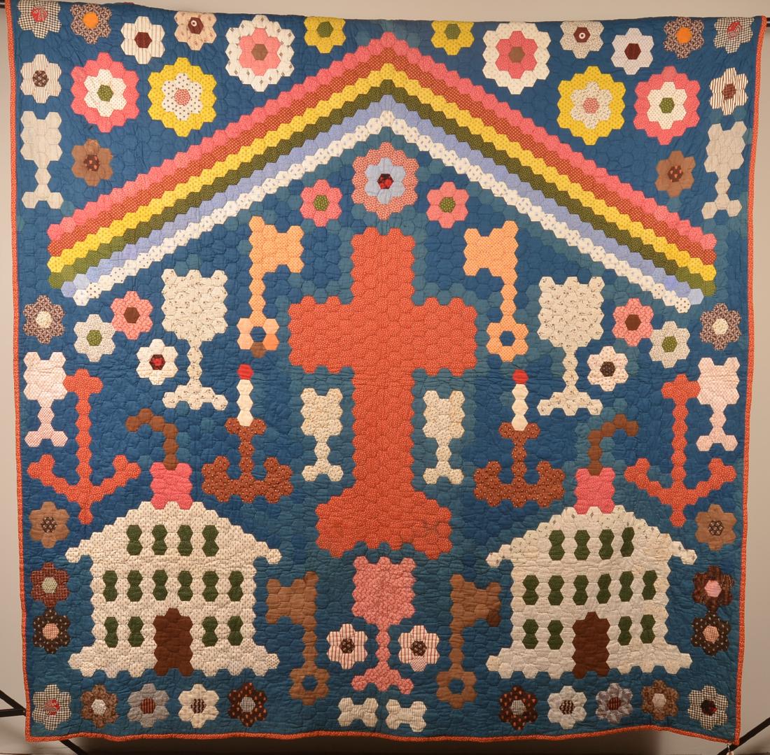 Antique Patchwork Quilt with Central Cross. (1 of 4)