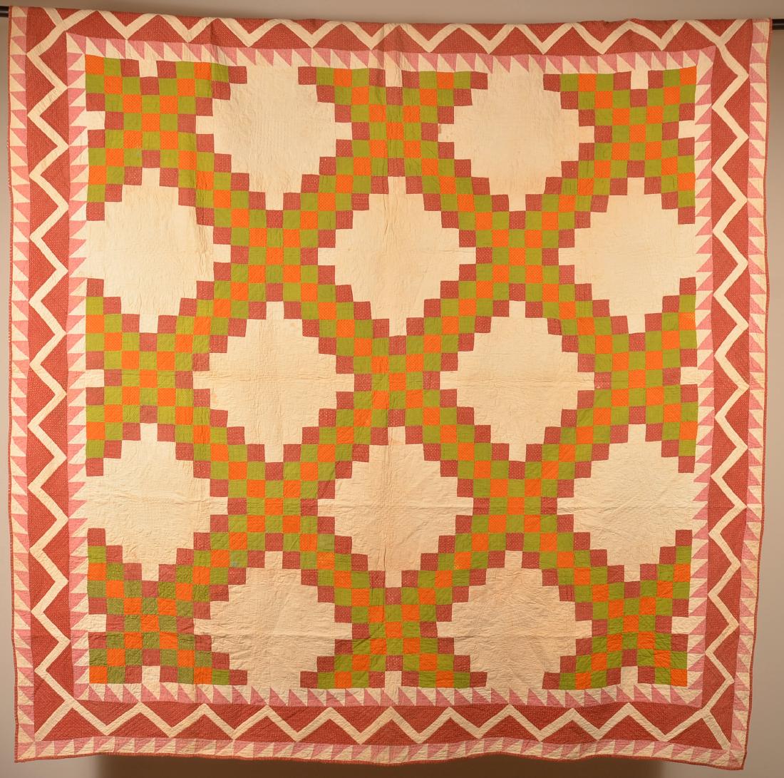 Antique Irish Chain Pattern Patchwork Quilt. (1 of 5)