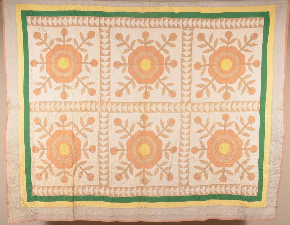 Antique Six Panel Floral Pattern Patchwork Quilt. (1 of 4)