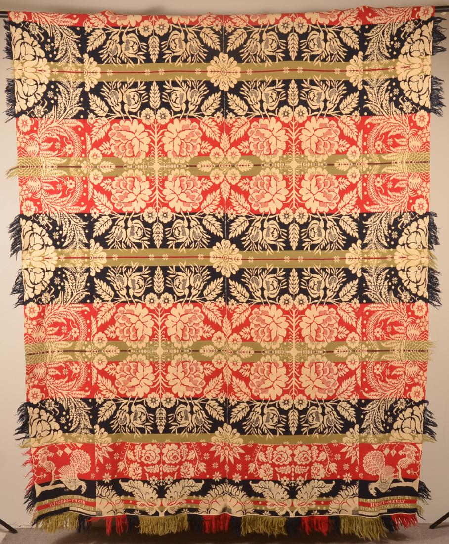 PA Two Part Floral Pattern Jacquard Coverlet. (1 of 3)