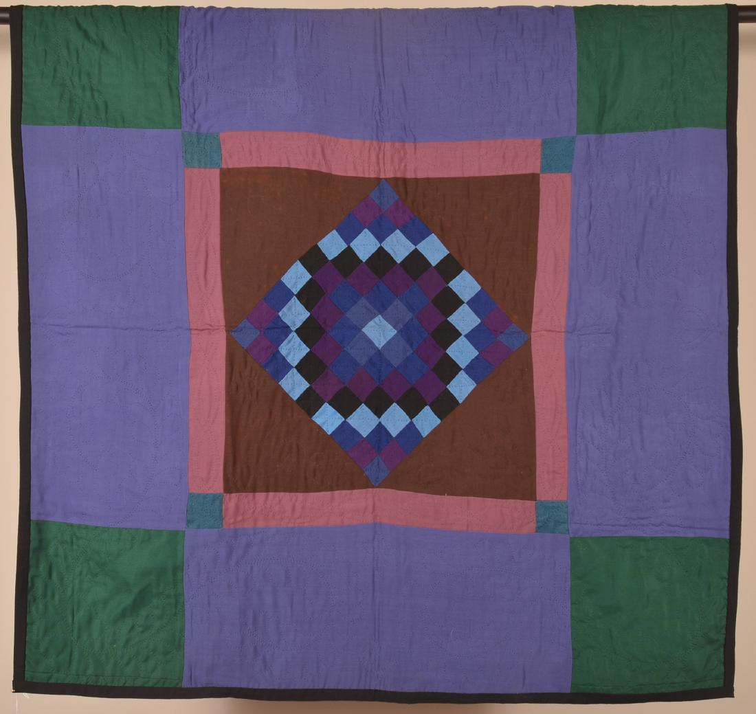Amish Center Diamond Patchwork Crib Quilt.: Vintage Lancaster Co., PA Amish Center Diamond with Sunshine and Shadow Center Patchwork Crib Quilt. 41" square. Condition: Good.