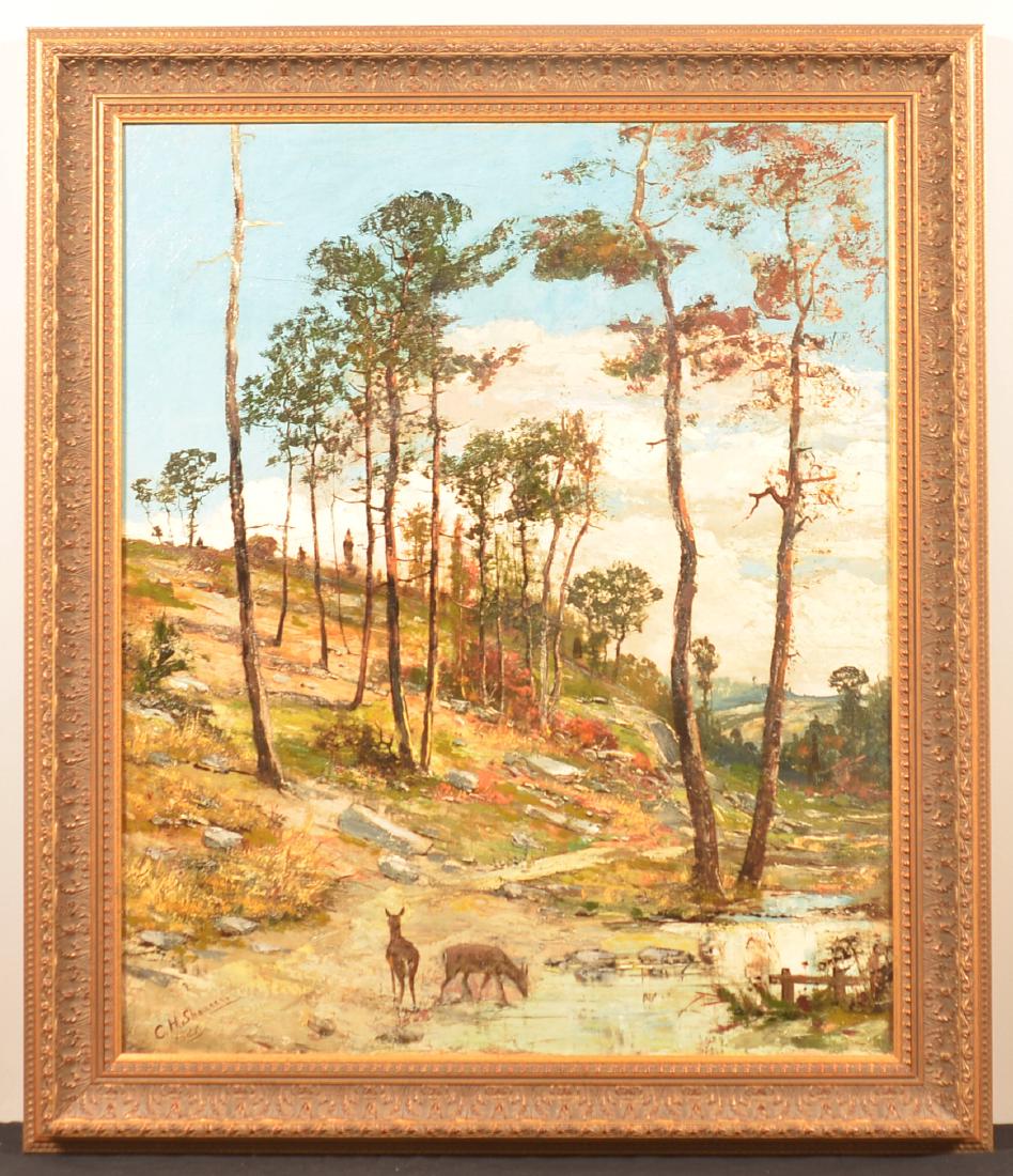 Christopher Shearer Oil Landscape with Deer. (1 of 4)