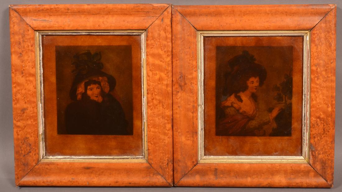 Two Francesco Bartolozzi Color Stipple Engravings.: Two Francesco Bartolozzi Color Stipple Engravings. Circa. 1785-1795. Depicting Ladies in 18th century attire, titled "Autumn" and "Winter". In matching molded birds eye maple frames. 10" x 9" overall.