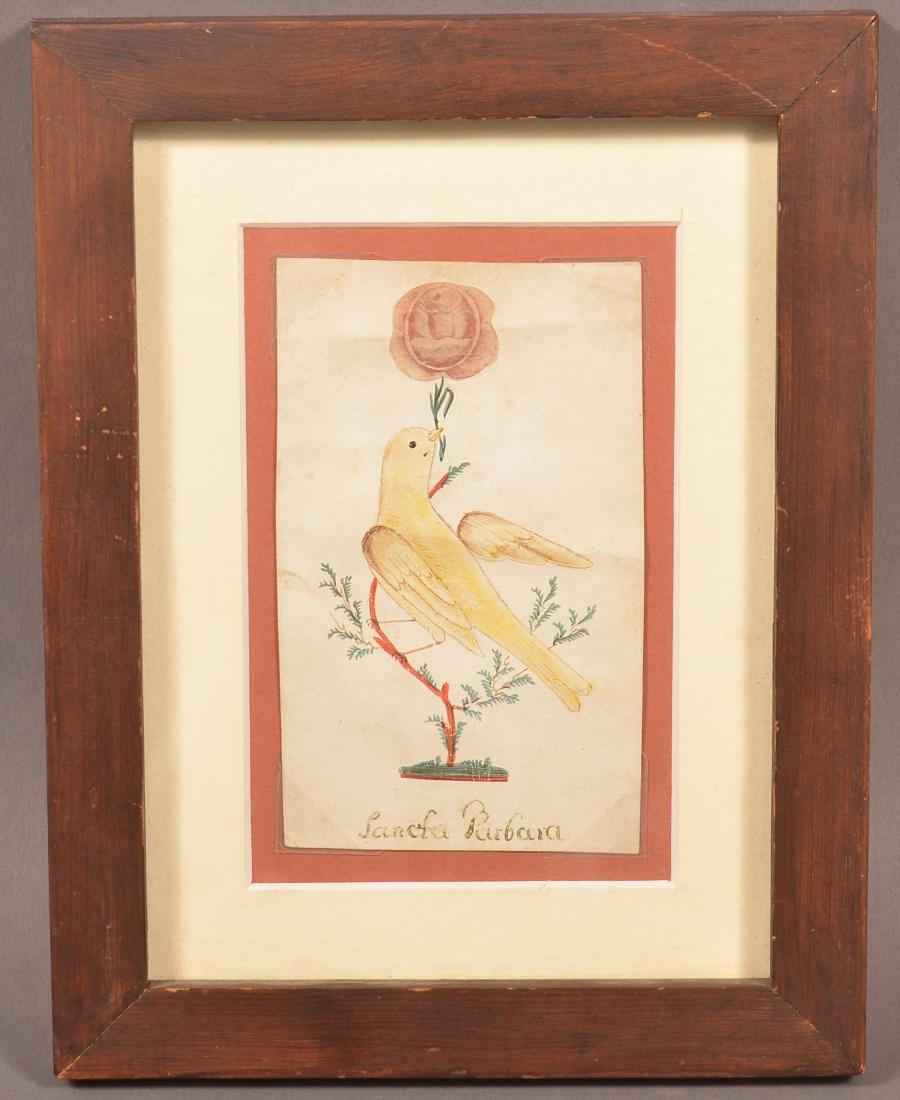 PA Fraktur Watercolor of Yellow Bird with Rose. (1 of 3)