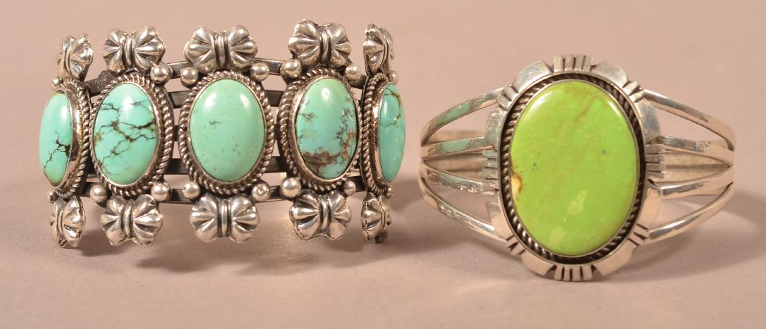 2 Native American Silver & Turquoise Bracelets. (1 of 6)