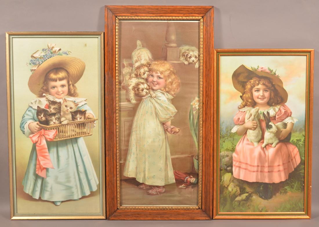 3 Antique Prints of Children with Animals. (1 of 1)