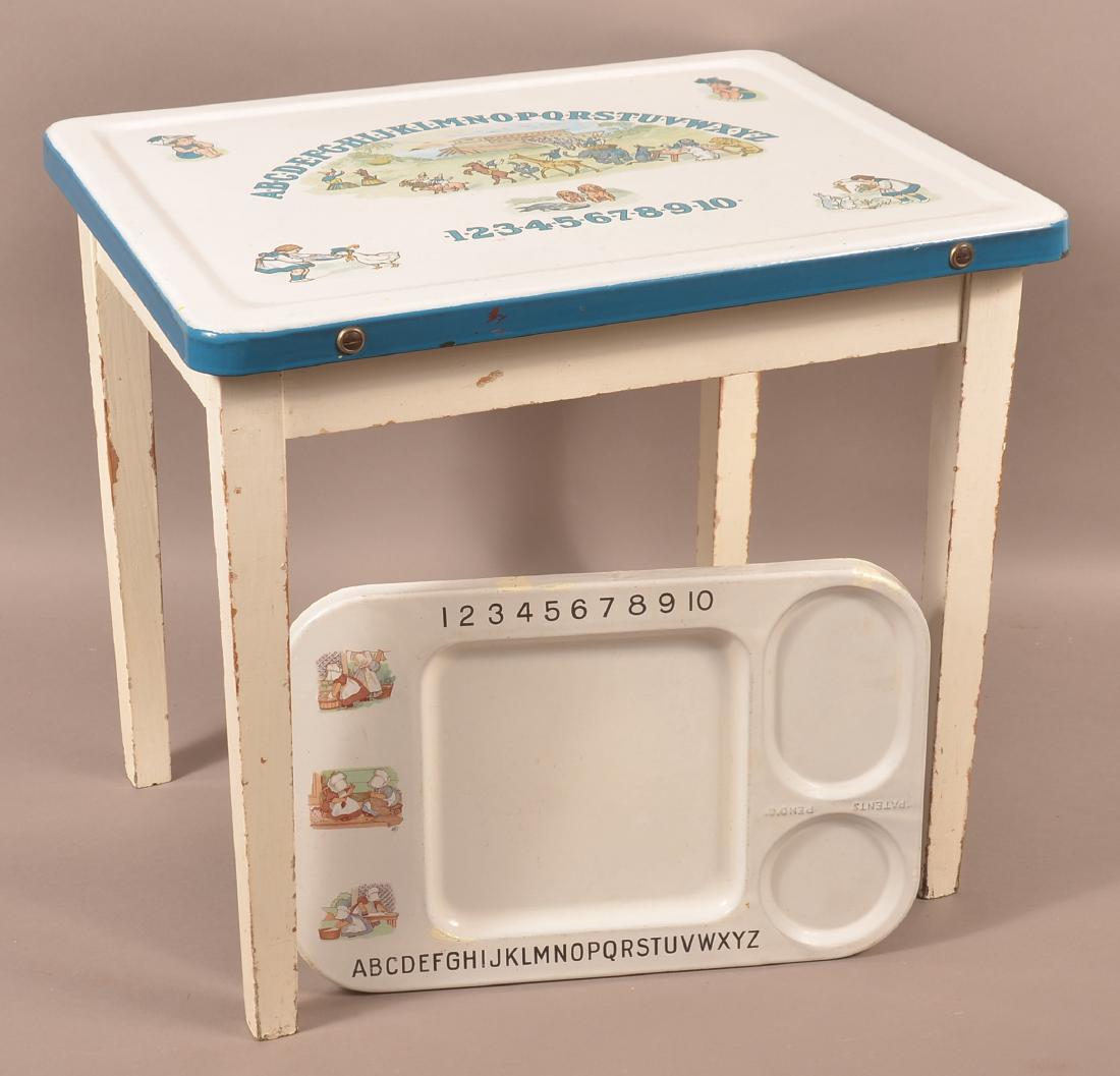 Enameled Child's Table & Sunbonnet Tray. (1 of 3)