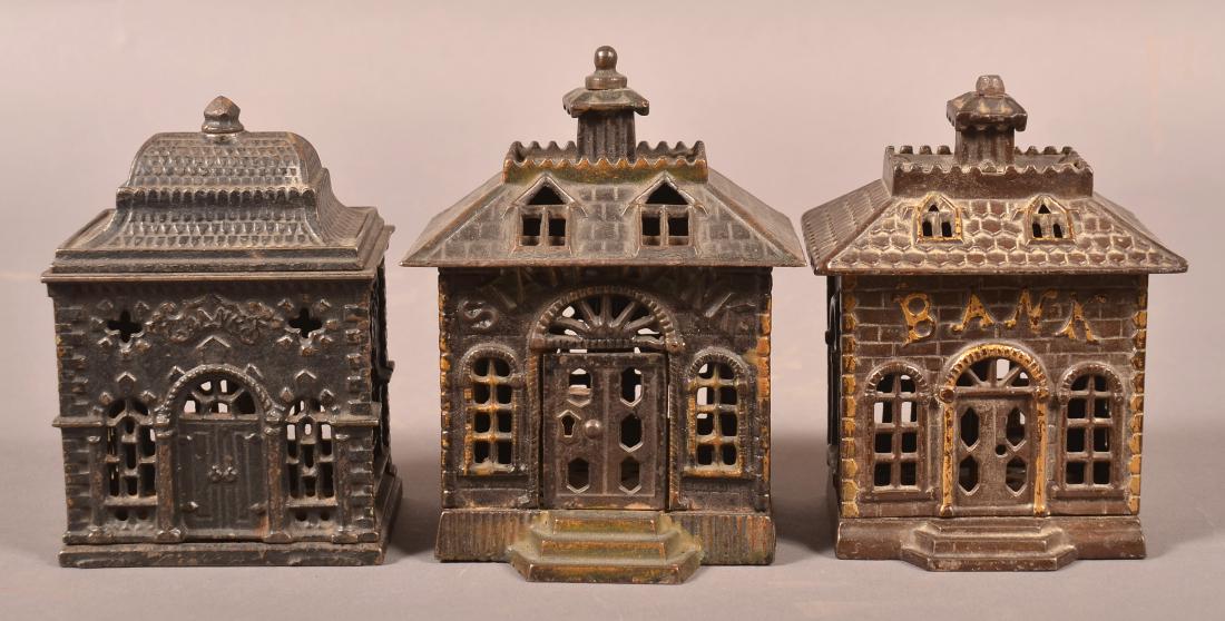 3 Antique Cast Iron Building Still Banks. (1 of 3)