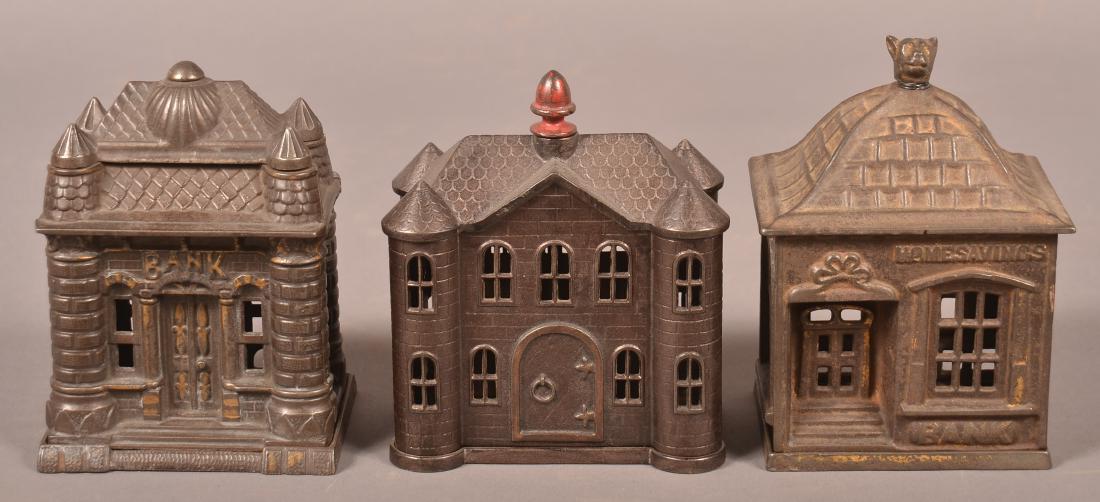 3 Antique Cast Iron Building Still Banks. (1 of 3)