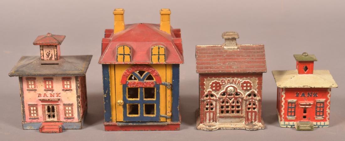 4 Antique Cast Iron Building Still Banks. (1 of 4)