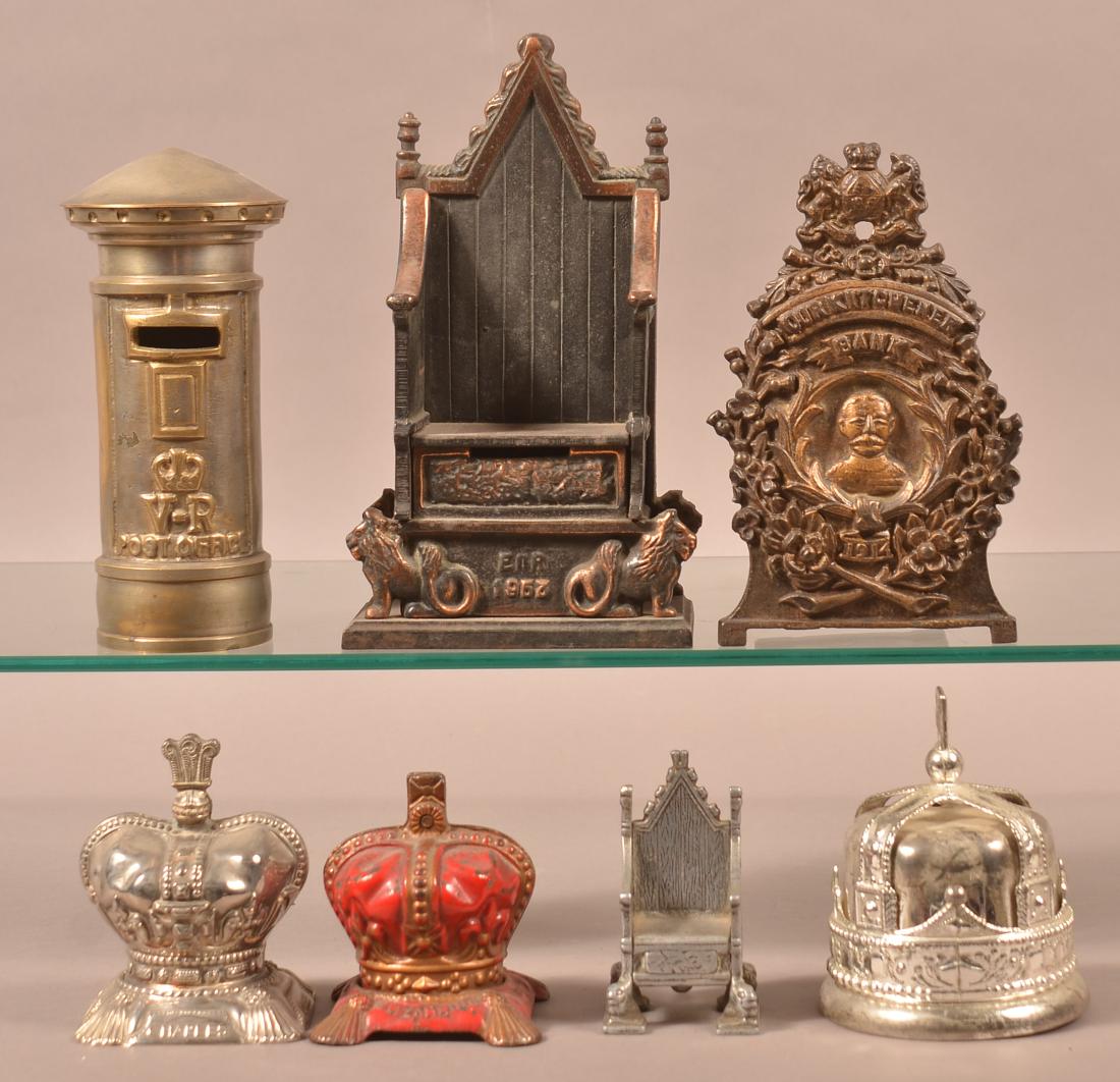 7 Cast Metal Still Banks Relating to England. (1 of 2)