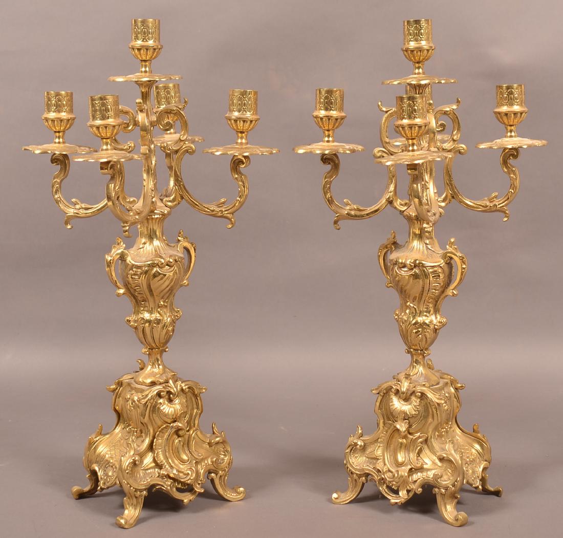 Pair of Vintage Ornately Cast Brass Candelabras. (1 of 2)